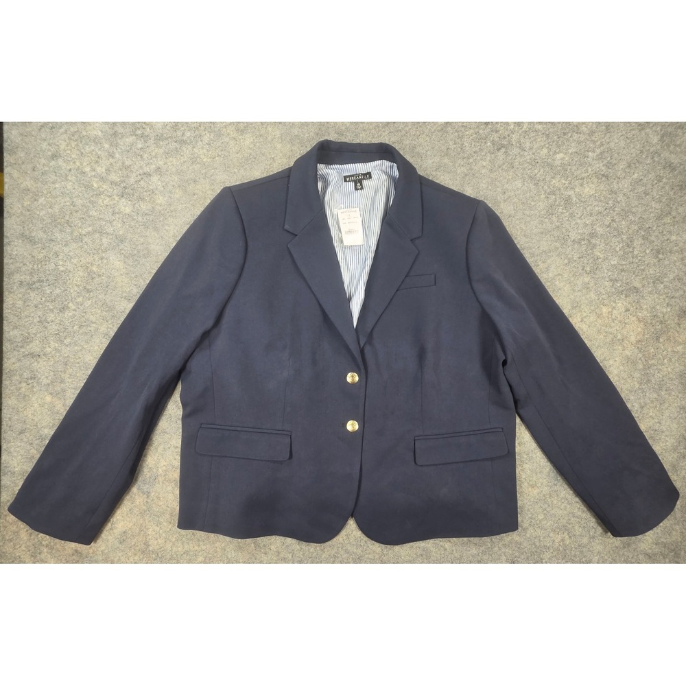 J.Crew Mercantile Womens Navy Blue Gold Button Blazer Jacket J4548 Size 22 NWT